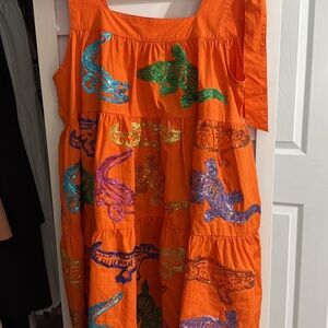 Vibrant Orange Dress with Glitter Animal Accents